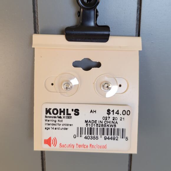 Croft & Barrow Black White Silver Faux Stone Stud Earrings Pierced Free Gift Bag - Picture 7 of 8